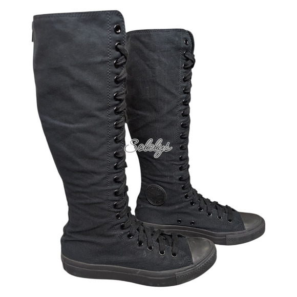 Converse 2011 CTAS XXHI Triple Black Monochrome Knee High Sneaker Boot Womens 10 - Picture 4 of 14